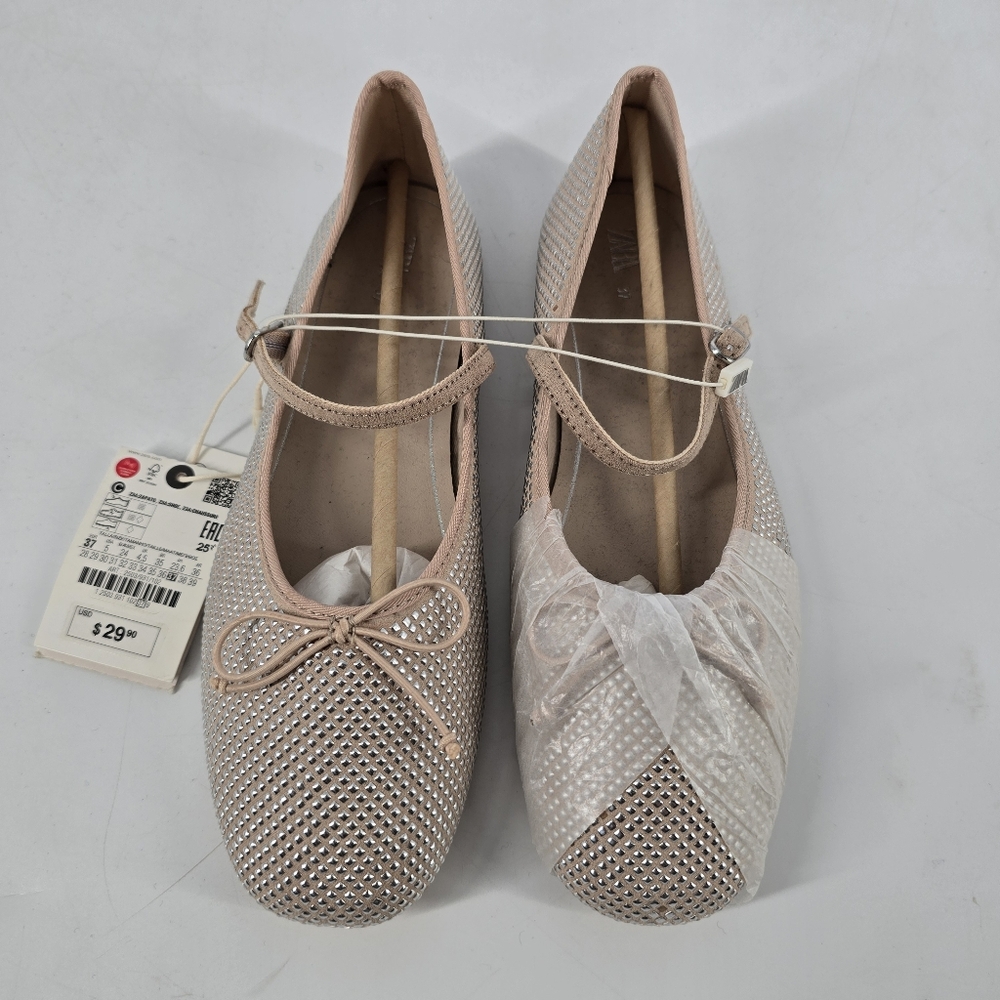 Zara Girl's Studded Beige Ballet Flats Size 37 US 5